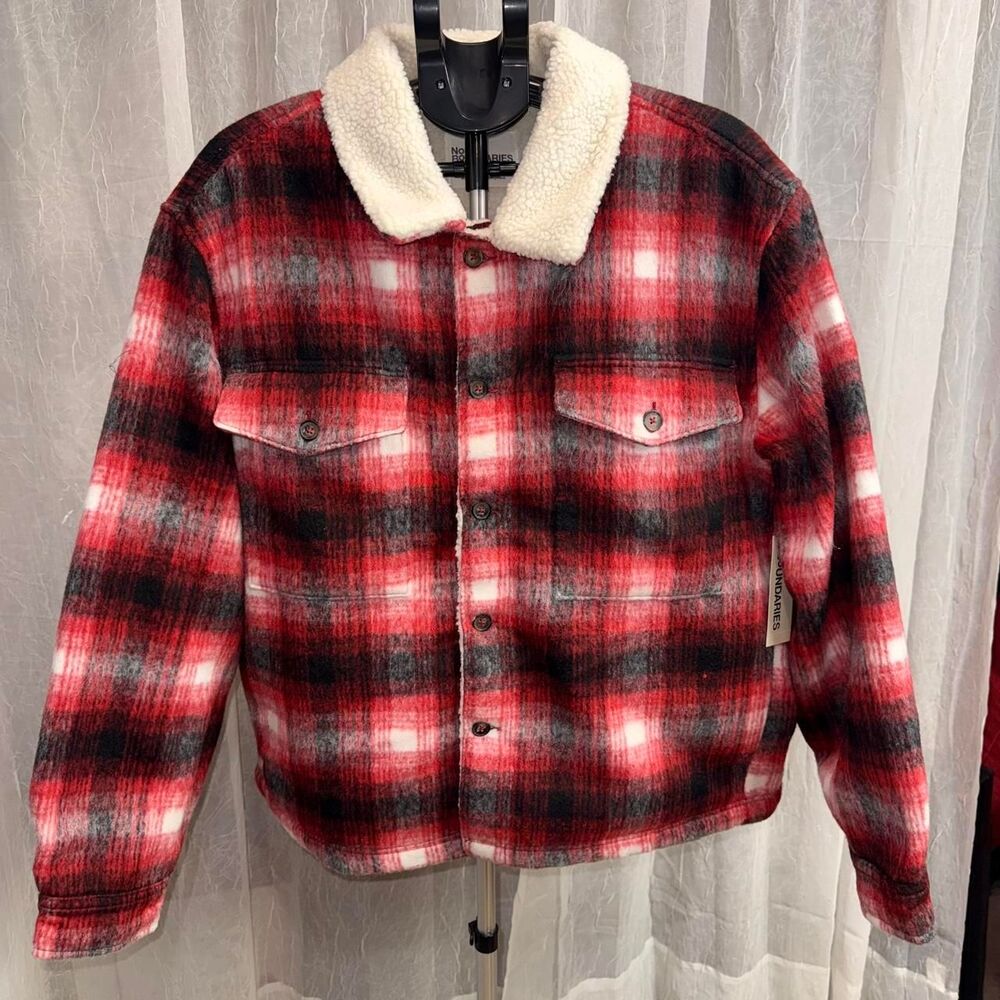 No Boundaries Men’s 2XL Sherpa-Lined Plaid Overshirt Jacket NWT